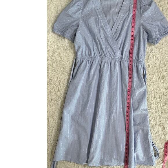 Love & Promises Women's Sz L Blue Striped Metallic Stitching A Line Dress #0243 - Picture 8 of 11